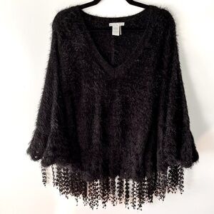 Alberto Makali Black Knitted super soft stylish crocheted sweater Poncho Cape